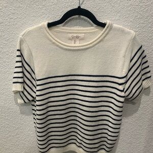 Jessica Simpson Navy & White Striped Short Sleeve Knit